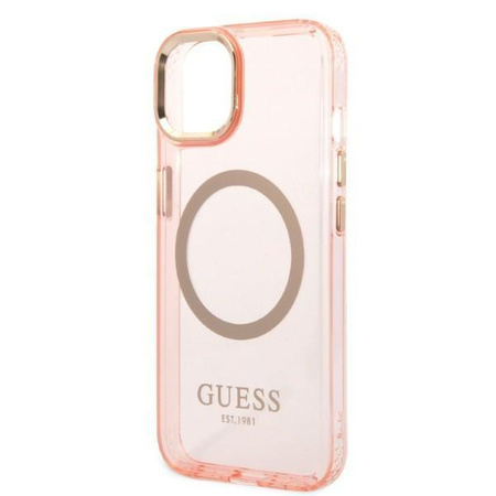 Guess GUHMP14MHTCMP iPhone 14 Plus 6,7" różowy/pink hard case Gold Outline Translucent MagSafe