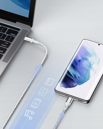 INNOSTYLE POWERFLEX KABEL USB-C SZYBKIE ŁADOWANIE DO IPHONE SAMSUNG 3A 60W KEVLAR 2M SREBRNY