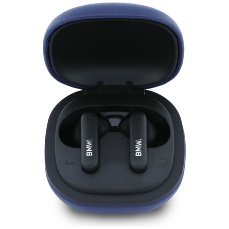Słuchawki Bluetooth TWS BMW Leather      Metal Logo ENC granatowy