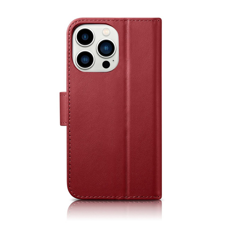 iCarer Wallet Case 2in1 etui iPhone 14 Pro skórzany pokrowiec z klapką Anti-RFID czerwony (WMI14220726-RD)