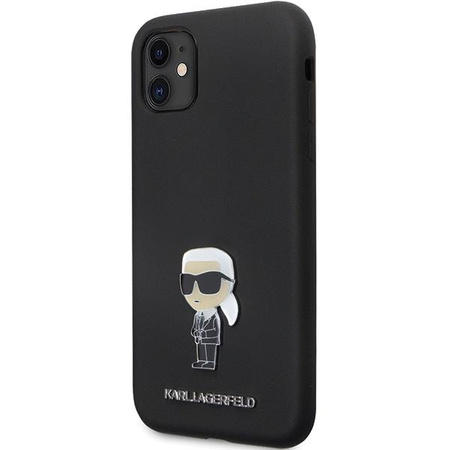 Etui Karl Lagerfeld KLHCN61SMHKNPK na iPhone 11 / Xr - czarne Silicone Ikonik Metal Pin