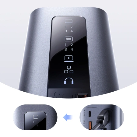 Stacja dokująca Baseus Spacemate RD1 hub 11w1 USB-C - 2xHDMI 4K@60Hz 2xDP 4K@60Hz 2xUSB-A 10Gb/s USB-C 10Gb/s RJ45 USB-A 480Mb/s USB-C PD mini jack 3.5mm ładowarka EU - szara