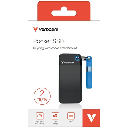 Dysk Zewnętrzny Verbatim Pocket SSD 2TB  - brelok do kluczy z kablem USB-C 3.2 gen.2 czarno-niebieski/black-blue 32195