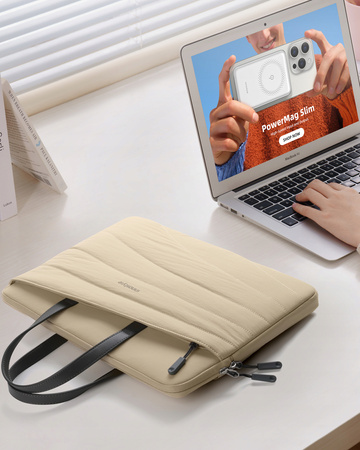 INNOSTYLE WODOODPORNA TORBA NA LAPTOPA 14 CALI CARRYLITE SLIM BEŻOWA DAMSKA