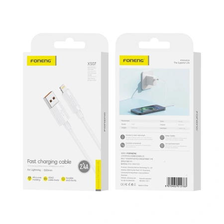 FONENG kabel XS07 Lightning 2.4A 1M Biały