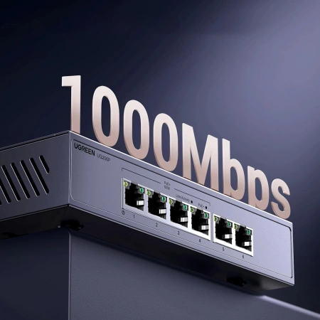 Switch Ugreen przełącznik ethernet 6-Portowy 1Gb/s z PoE - szary