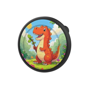 Etui przypinka na AirTag - czarna z nadrukiem dinozaura