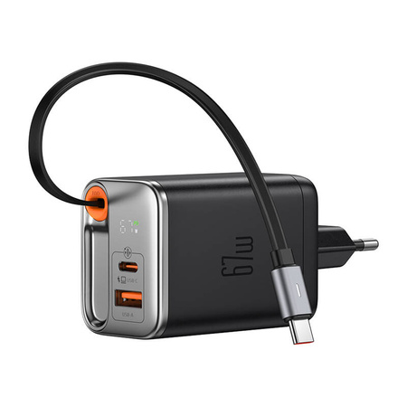 Ładowarka 2w1 USB-C+A McDodo CH-4100 67W GaN, kabel USB-C 65cm, czarna