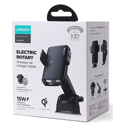 Joyroom samochodowa elektryczna ładowarka bezprzewodowa Qi 15W z uchwytem czarny (JR-ZS242)
