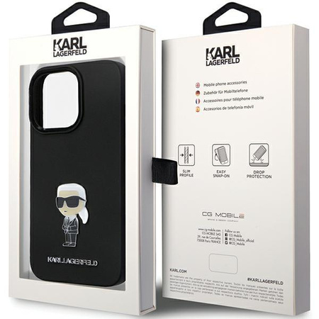 Etui Karl Lagerfeld KLHCP13XSMHKNPK na iPhone 13 Pro Max - czarne Silicone Ikonik Metal Pin