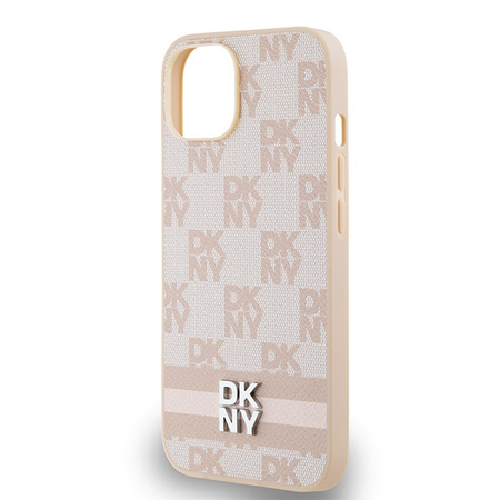 DKNY ETUI HARDCASE DO IPHONE 14 15 13 6,1 LEATHER CHECKERED MONO STRIPES