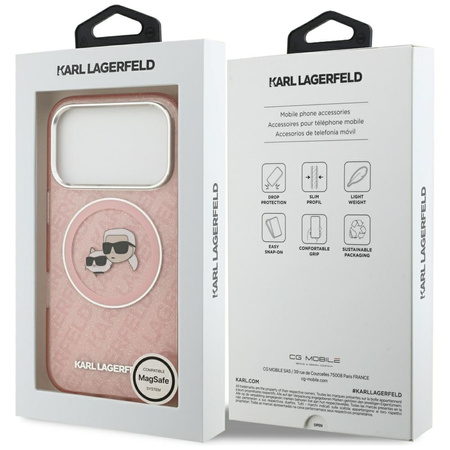 Etui Karl Lagerfeld IML Glitter Karl & Choupette Heads Logo MagSafe do iPhone 17 Pro różowy