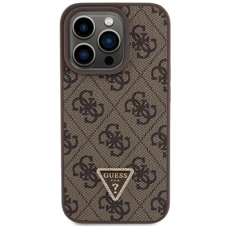Etui Guess Leather 4G Triangle Strass do iPhone 15 Pro Max - brązowe