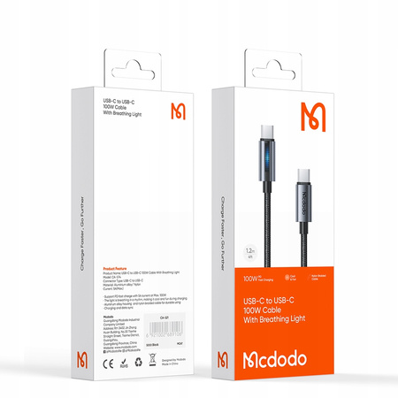 MCDODO KABEL USB-C SZYBKIE ŁADOWANIE DO SAMSUNG APPLE USB TYP C 100W 1M LED