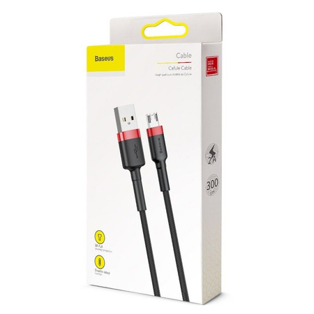 BASEUS KABEL USB DO MICRO USB DO TELEFON TABLET 2A 3M MOCNY CZARNY CZERWONY
