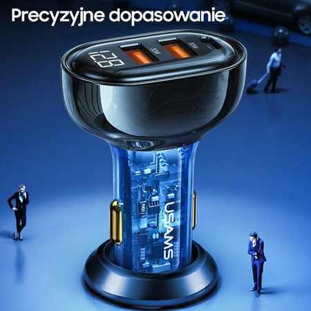 USAMS ŁADOWARKA 2XUSB 1XUSB-C DO SAMOCHODU SZYBKIE ŁADOWANIE 125W CC158CC01