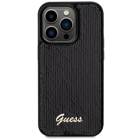 Etui Guess Sequin Script Metal na iPhone 13 Pro Max - czarne