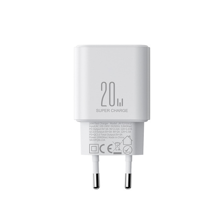 Szybka dwuportowa ładowarka sieciowa 20W USB-C / USB-A Joyroom JR-TCF05 - biała + kabel USB-C - Lightning 1m