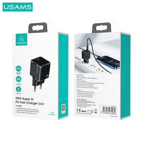 USAMS ŁADOWARKA SIECIOWA 1xUSB-C 25W DO APPLE IPHONE 12 13 14 FAST CHARGING