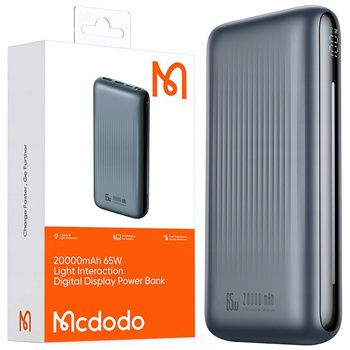 MCDODO POWERBANK Z WYŚWIETLACZEM 20000MAH 65W 3 X USB USB-C + KABEL USB-C CZARNY