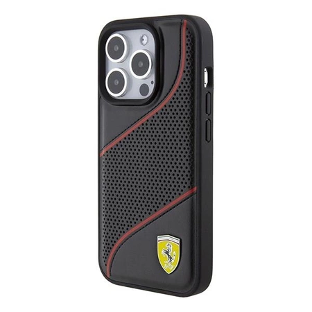 Etui Ferrari Perforated Waves Metal Logo na iPhone 15 Pro - czarne