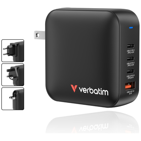 Ładowarka sieciowa Verbatim Mini GaN 165W 3xUSB-C PD/1x USB-A QC czarny 32216