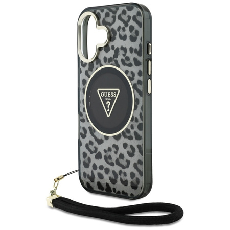 GUESS ETUI DO IPHONE 16 DO MAGSAFE LEOPARD TRIANGLE Z PRZESZROCZYSTYM PASEM