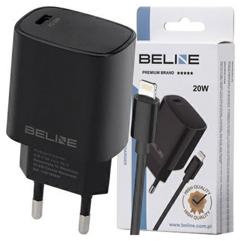 Beline Ład. siec. 1x USB-C 20W + kabellightning czarna /black PD 3.0  BLNCB20L