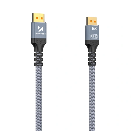 Kabel Wozinsky WPS-16AYL1S DisplayPort 2.1 Certyfikowany VESA 80 Gb/s 16K@60Hz 8K@120Hz 4K@240Hz HDR HDCP DSC 1m - czarny