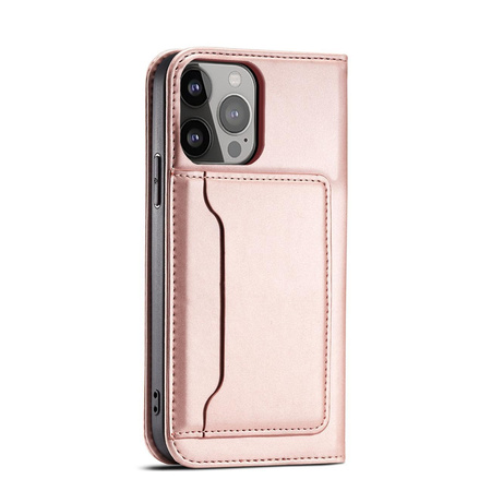 Magnet Card Case etui do iPhone 13 Pro pokrowiec portfel na karty kartę podstawka różowy