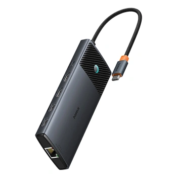 Hub USB-C Baseus Metal Gleam II 10w1 HDMI USB-A USB-C RJ45 SD/TF - szary