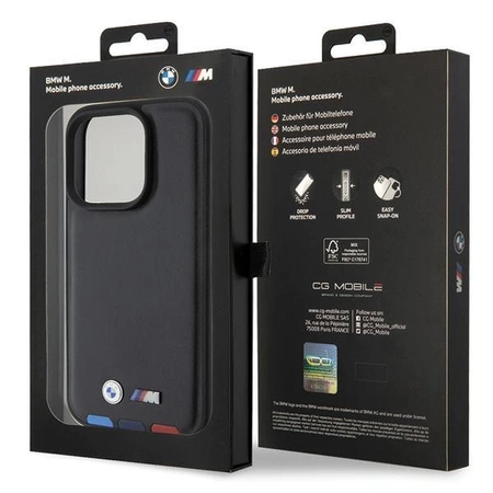 Etui BMW Leather Stamp Tricolor do iPhone 15 Pro - czarne