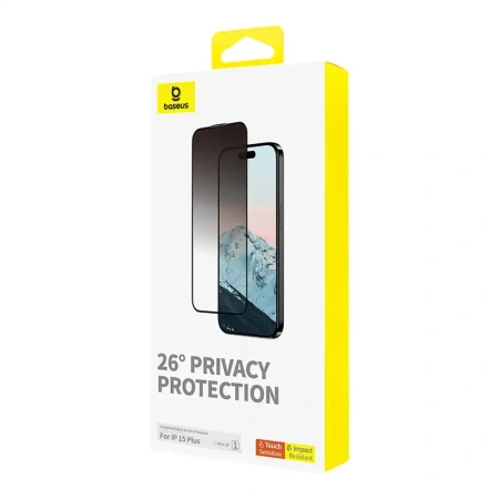 BASEUS SZKŁO HARTOWANE PRYWATYZUJĄCE DO IPHONE 15 PLUS ANTYWZGLĘDNE
