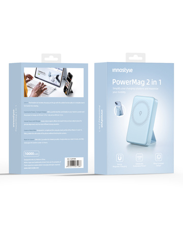 INNOSTYLE POWERMAG 2W1 SZYBKI POWERBANK INDUKCYJNY DO MAGSAFE 10000MAH STOJAK NIEBIESKI