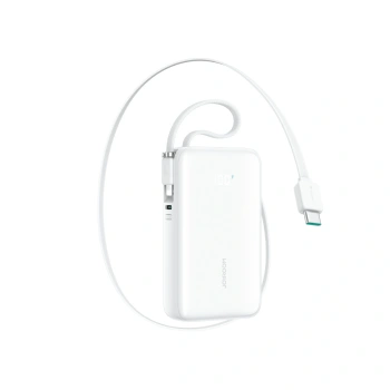 Powerbank Joyroom JR-PR2L 10000mAh 35W z wbudowanym zwijanym kablem USB-C i kablem-smyczą Lightning - biały