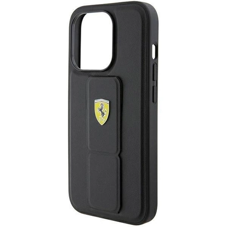 Etui Ferrari Grip Stand Metal Logo na iPhone 15 Pro - czarne