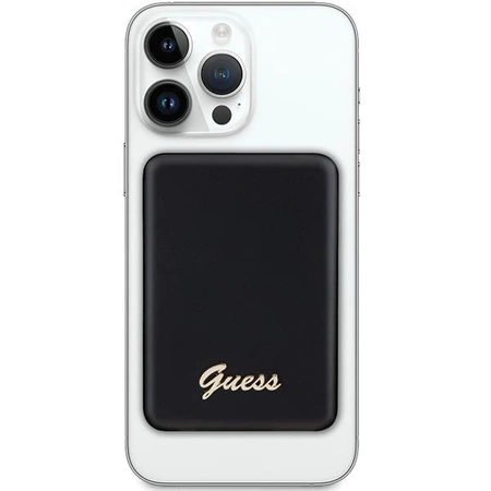 Powerbank indukcyjny Guess MagSafe Metal Script Logo 15W 5000mAh - czarny