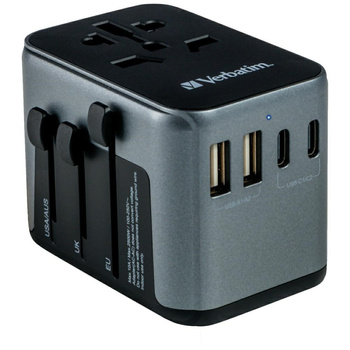 VERBATIM ADAPTER PODRÓŻNY DO EUROPA UK USA 2xUSB-A 2xUSB-C PD 30W DO IPHONE