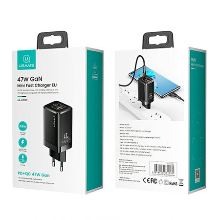 USAMS ŁADOWARKA SIECIOWA USB-C DO TELEFONÓW REALME 47W PD SZYBKIE ŁADOWANIE