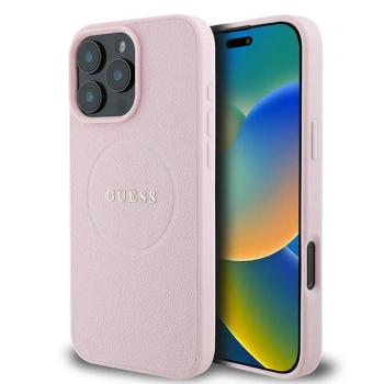 GUESS ETUI HARDCASE GRAINED RING DO IPHONE 16 PRO 6.3 DO MAGSAFE Z OCHRONĄ