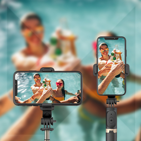 Wozinsky selfie stick teleskopowy statyw do zdjęć + pilot Bluetooth czarny (WSSTK-01-BK)