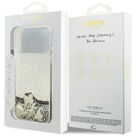 Etui Guess Liq. Glitter 4 Charms do iPhone 17 Pro Max złoty