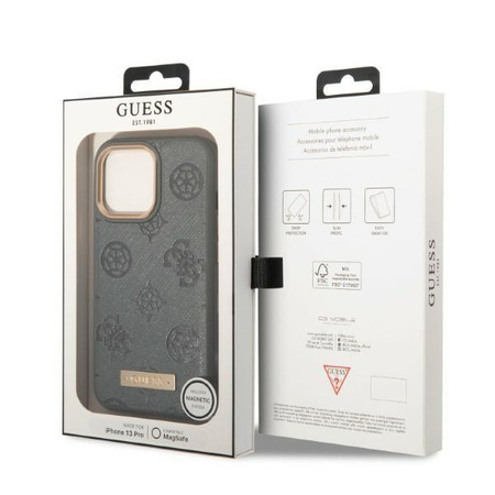 Guess GUHMP13XSAPSTG iPhone 13 Pro Max 6,7" szary/grey hardcase Peony Logo Plate MagSafe