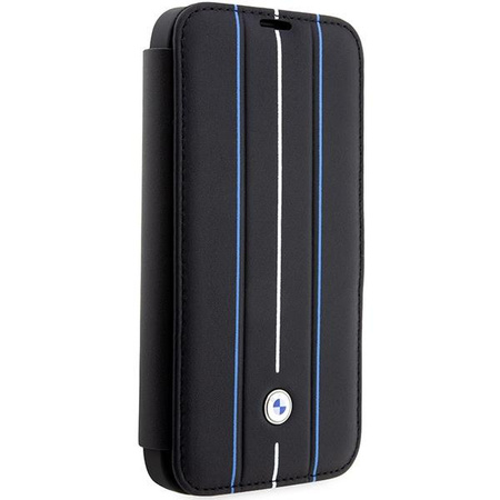 Etui BMW BMBKP14L22RVSK na iPhone 14 Pro - czarne bookcase Leather Stamp Blue Lines