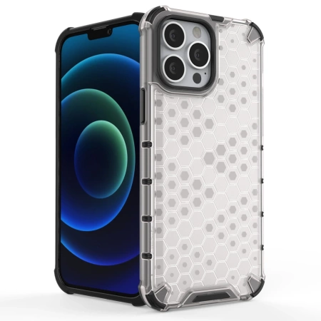 HURTEL ETUI HONEYCOMB DO IPHONE 13 PRO MAX Z ŻELOWĄ RAMKĄ ANTYWSTRZĄSOWE