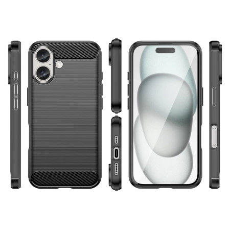HURTEL ETUI SILIKONOWE CASE POKROWIEC DO IPHONE 16 PLUS CARBON CZARNE