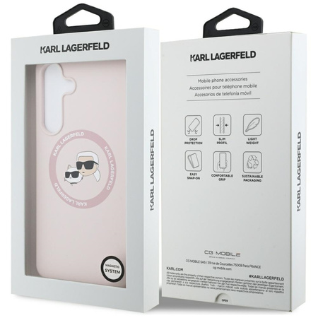 Etui Karl Lagerfeld Silicone Karl&Choupette Heads MagSafe do Samsung Galaxy S25 FE różowy