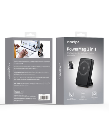 INNOSTYLE POWERMAG 2W1 SZYBKI POWERBANK INDUKCYJNY DO MAGSAFE 10000MAH STOJAK CZARNY