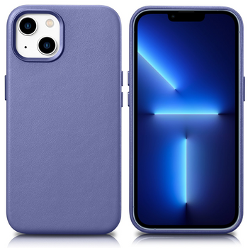 iCarer Case Leather pokrowiec etui z naturalnej skóry do iPhone 14 Plus jasnofioletowy (kompatybilne z MagSafe)