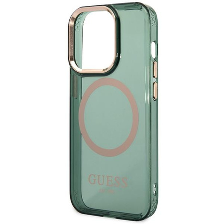 Etui Guess GUHMP14XHTCMA na iPhone 14 Pro Max zielony/khaki Gold Outline Translucent MagSafe